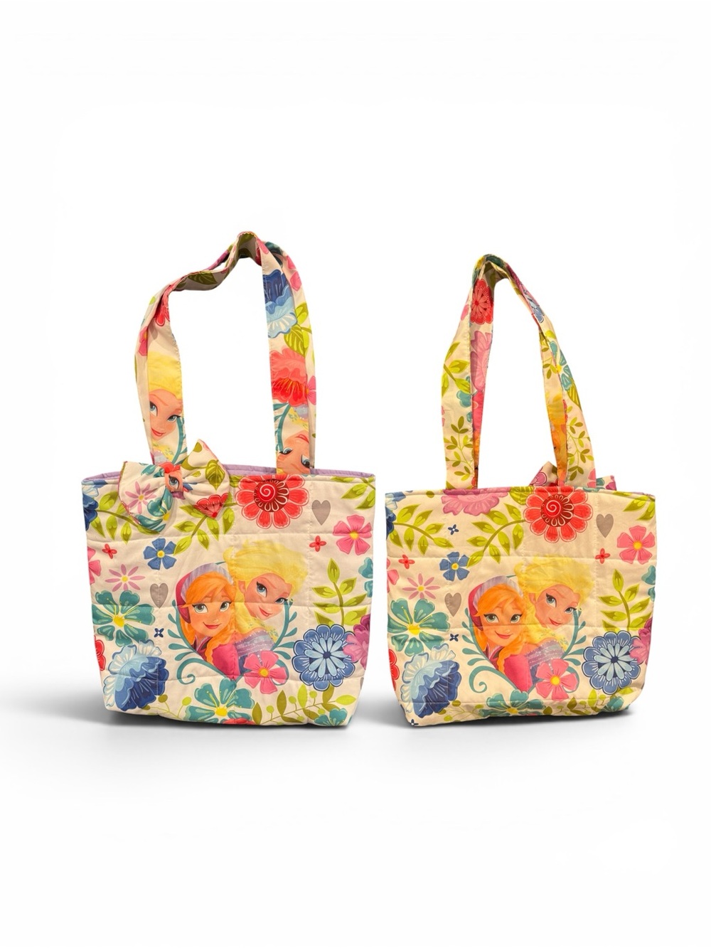 Handmade Floral Printed Canvas Tote Bag with Character Motif - Multicolor